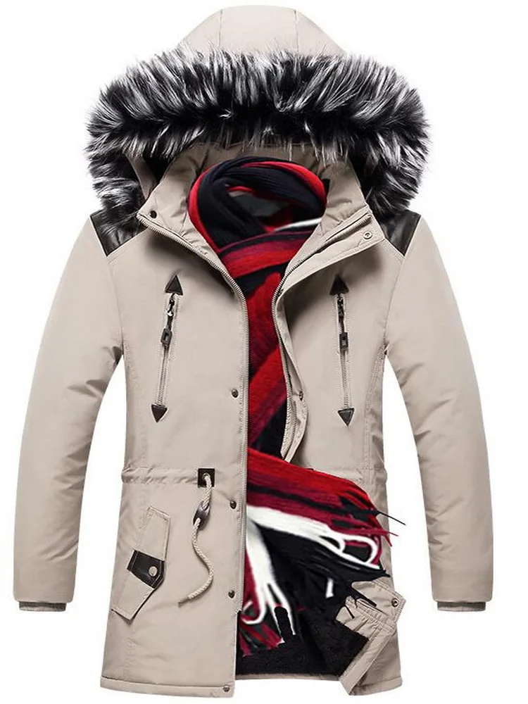 Зимняя парка с меховым воротником Длинная зимняя куртка Мужская Толстая теплая