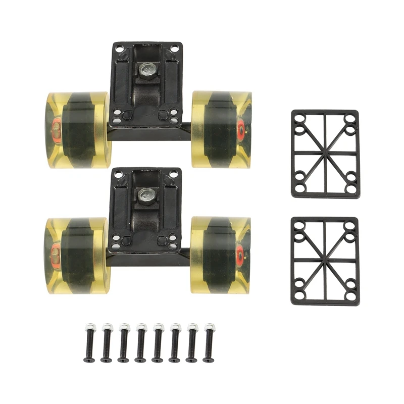 

2 Sets Skate Board Wheels Aluminum Alloy 3.25 Inch Skateboard Trucks Rubber Four-Wheel Longboard Mini Cruiser