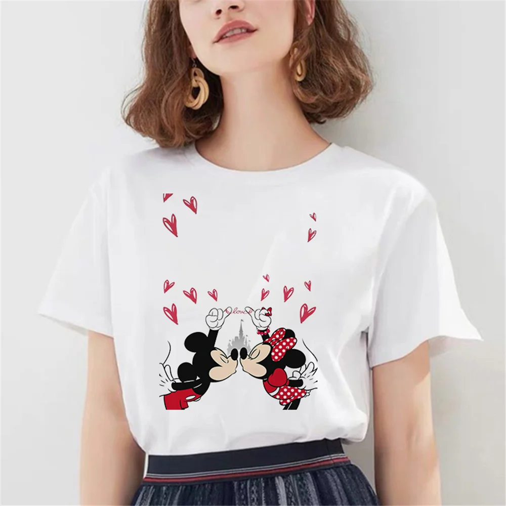 

Mickey Minnie Kiss Disney Lovers T Shirt Women Cartoon Casual Tshirts Tees Fashion Style Soft Tops Kawaii Female T-Shirt Clothes