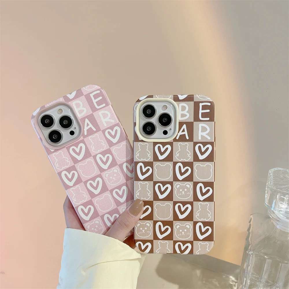 

3D Love Heart Lattice Phone Case For iPhone 13 12 11 Pro XS Max X XR 7 8 Plus SE Cute Korean Aesthetic Soft Silicone Back Cover