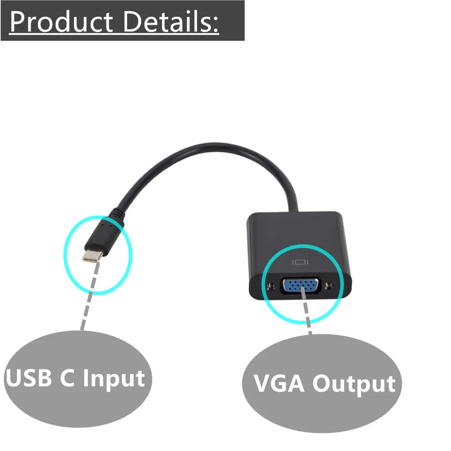 Переходник Grwibeou с USB C на гнездо VGA адаптер USBC USB3.1 для Macbook 12 дюймов Chromebook Pixel Lumia 950XL