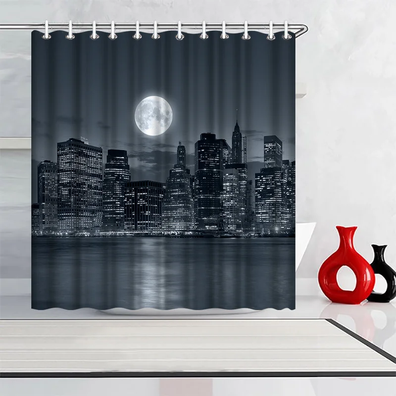 

Beautiful New York Cityscape Printed Shower Curtains Frabic Waterproof Polyester Bath Curtain with Hooks 180x180cm