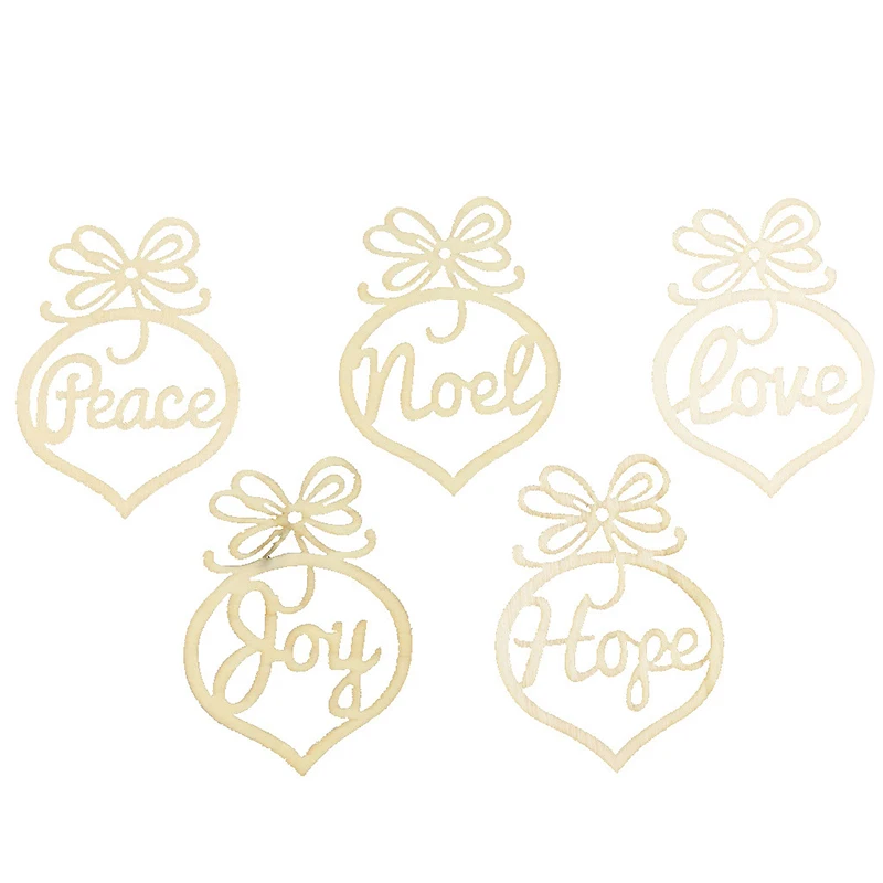 

6pcs Christmas Wooden Pendant Hollow Out Letter Engraving Ornament Xmas Tree Hanging Pendant DIY Crafts Christmas Decor WWO66