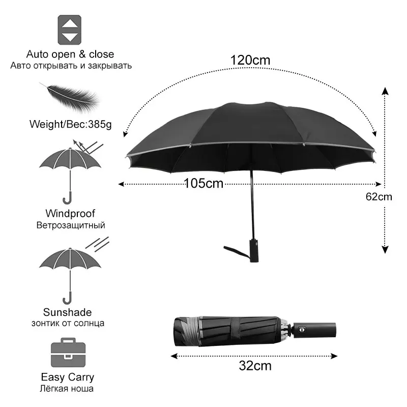 120cm Big Automatic Quality Double Layer Umbrella Rain Xiaomi 3 Fold Windproof Large Outdoor Men Woman Paraguas Parasol | Дом и сад