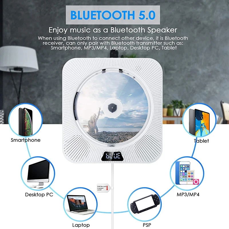 

Portable CD Player Bluetooth Built-in Home Audio USB MP3 Player