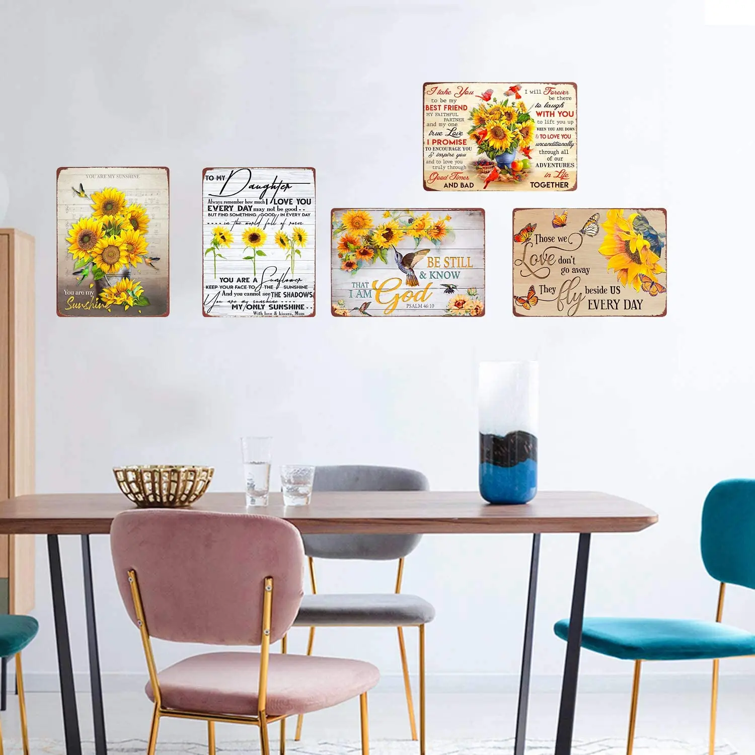 

Super durable Metal Sign Sunflower and Hummingbirds tin Sign Vintage Wall Decoration Home Garden Kitchen Art Sign 12 x 8 inch