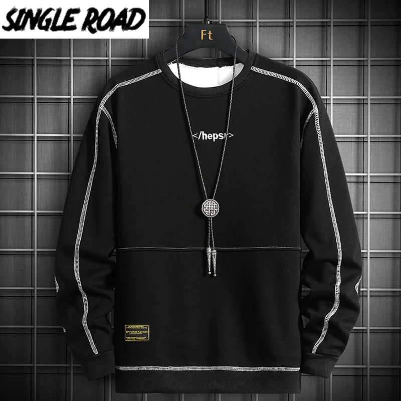 Одиночная дорога Crewneck Толстовка мужская 2021 Весна боковая полосатая негабаритная
