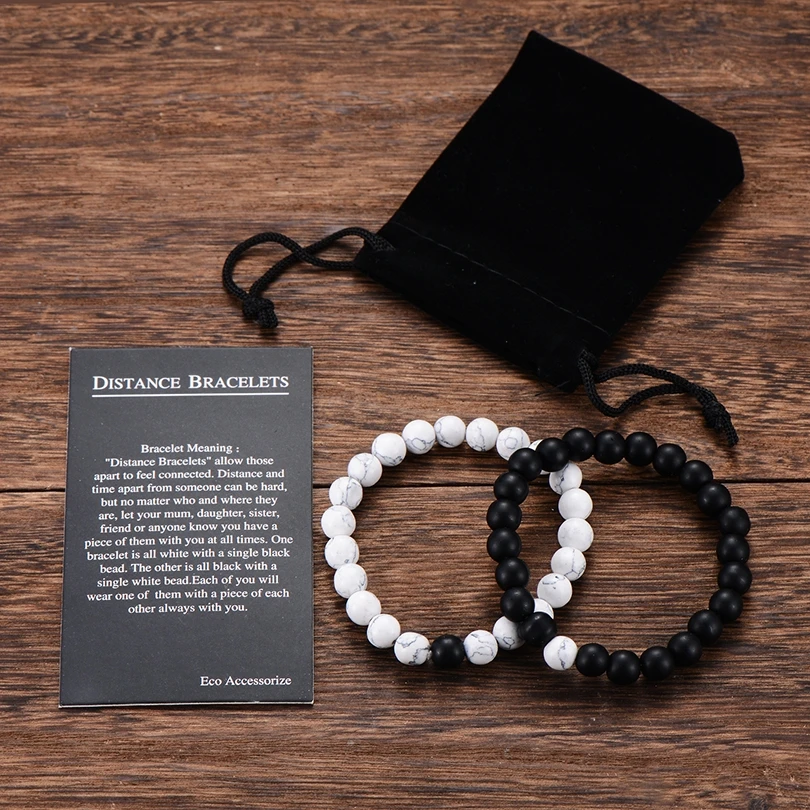 

2Pcs Distance Bracelet For Couples Lovers Bracelet Men Women Natural Stone Yin Yang Beaded Bracelets Girlfriend Valentines Gifts
