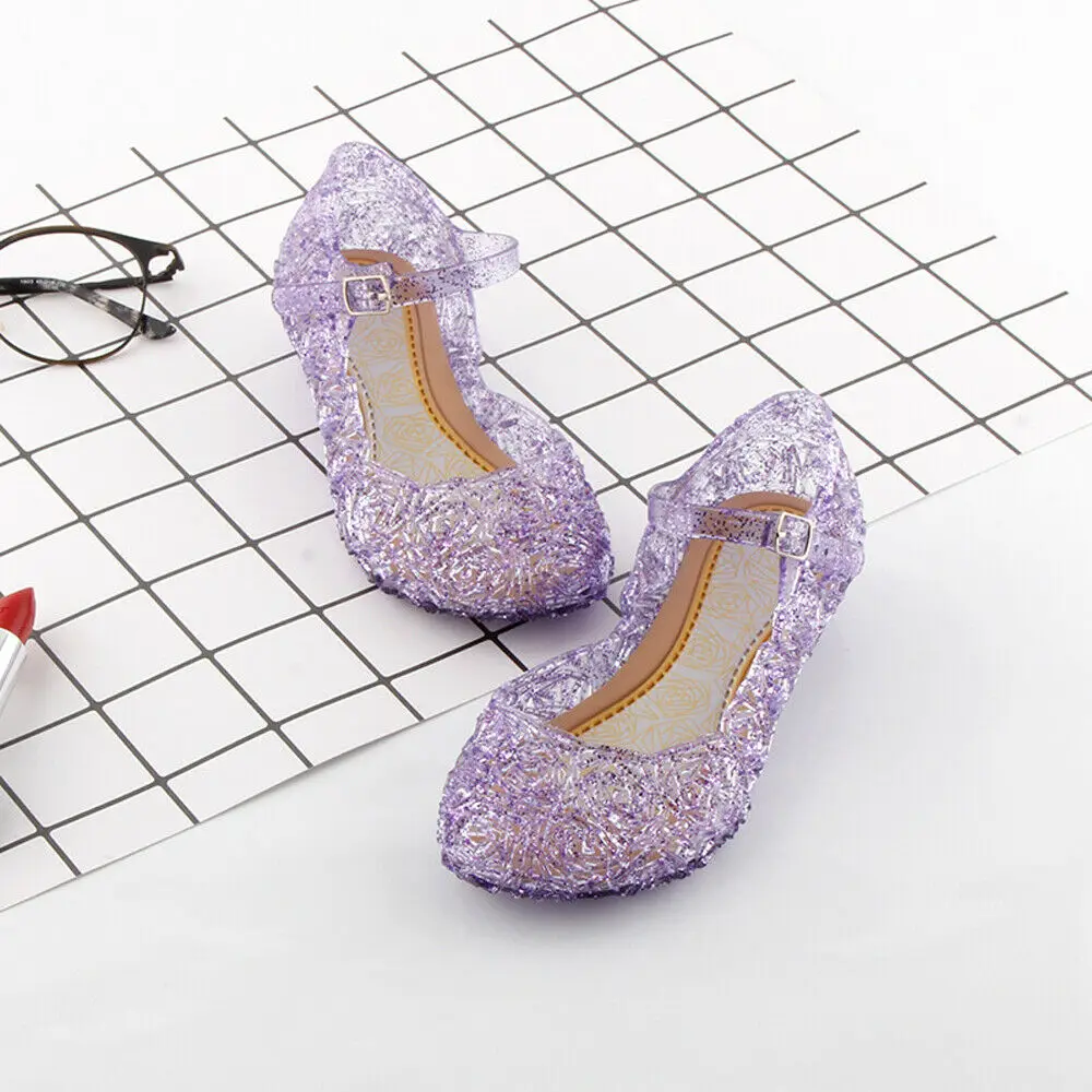 

Kids Girls Crystal Jelly Sandals Princess Frozen Elsa Cosplay Party Dance Shoes