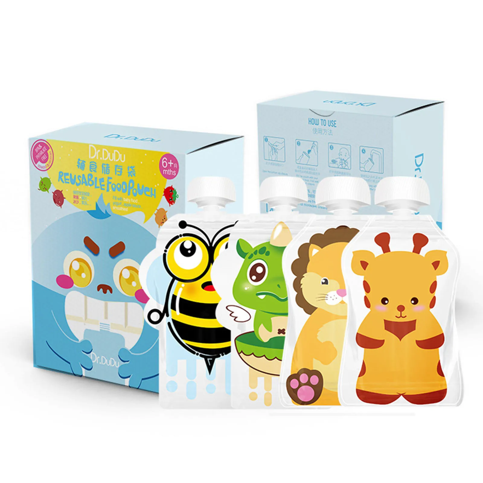 

8pcs Reusable Food Storage Bag,Yogurt, Milk Food Pouches, Refillable Kids Toddlers Supplementary Food Squeeze Bottle Random