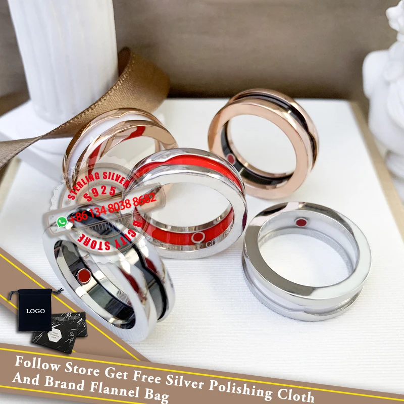 

Save The Children Ring S925 Sterling Silver Single Circle Inlaid Ceramic Red Humanoid Sign Ring Luxury Couples Pageantry Jewelry