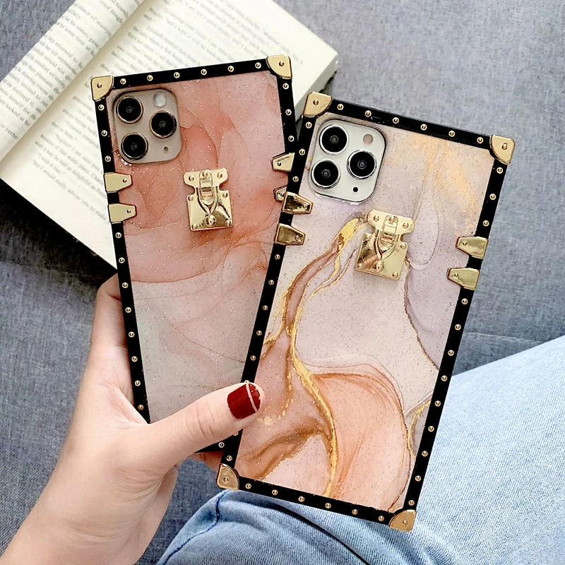 

Luxury Square Marble Texture Case For iPhone 12Pro Max 11 XS MAX XR 7 8Plus Dropping Glue Granite Stone Pattern Soft Phone Cover
