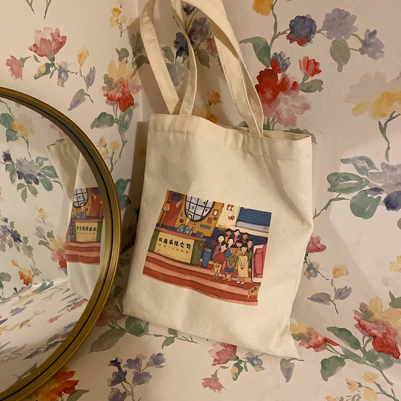 200 шт./Лот Наружная сумка с печатью персонализированного логотипа Корзина для покупок с картинками, одно плечо, простая, экологически безопасная и многоразовая, хлопковая, женская.