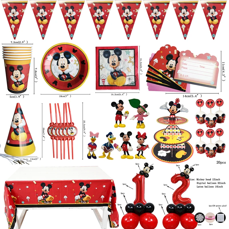 

Mickey Mouse Children's Theme Birthday Party Arrangement Decorative Paper Cup Draw Flag Tablecloth Disposable Party Supplies