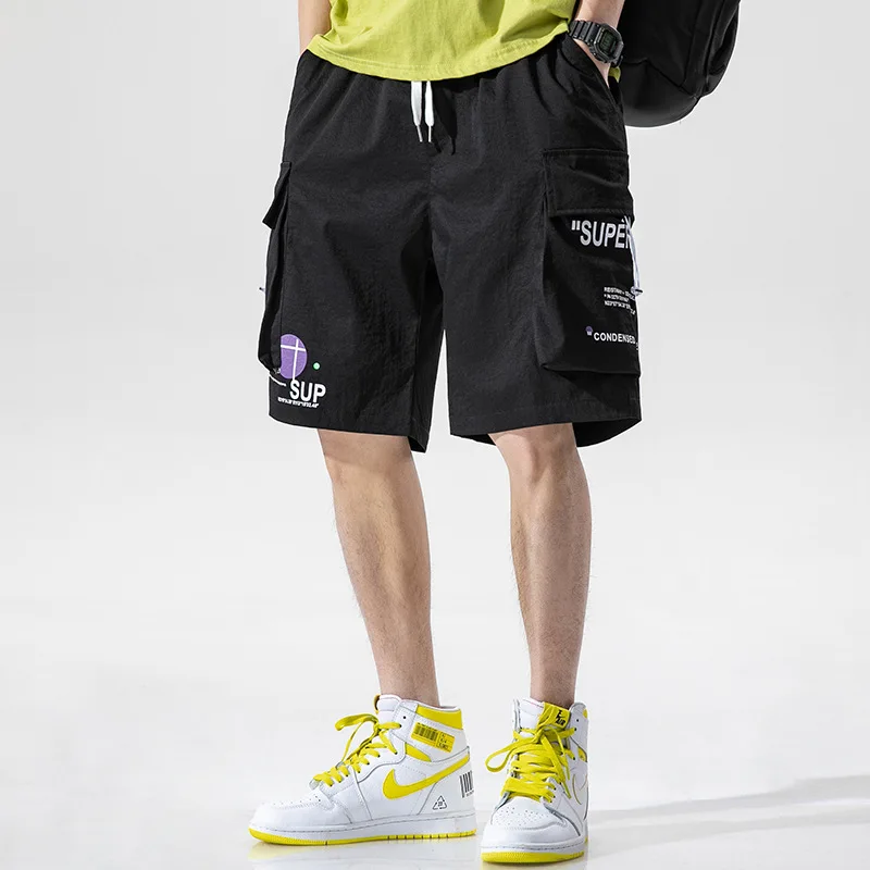 

Japanese series 2021 new summer cargo shorts men's casual loose drawstring 5 joggers men mens clothing stacked sweatpants men