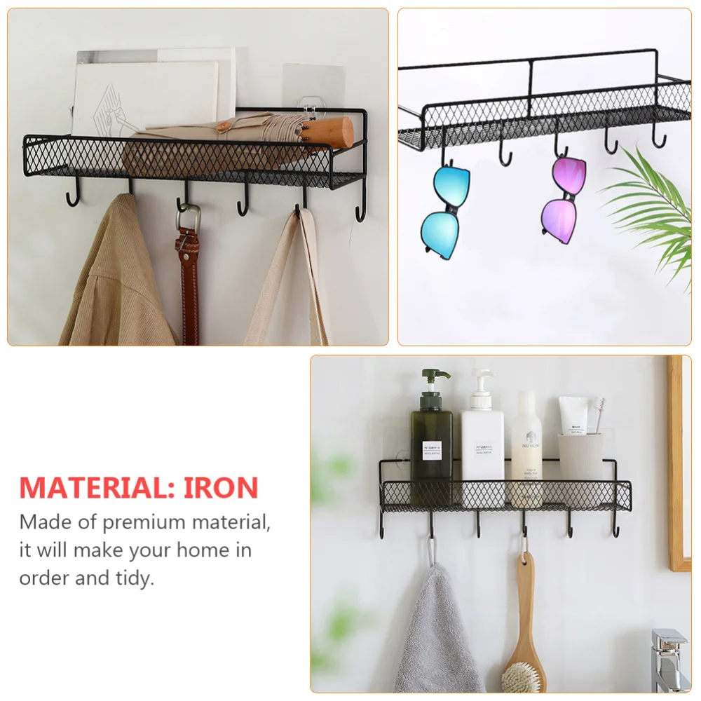 

1pc Wall-mounted Rack Wrought iron Storage Rack Bathroom Storage Rack (Black)