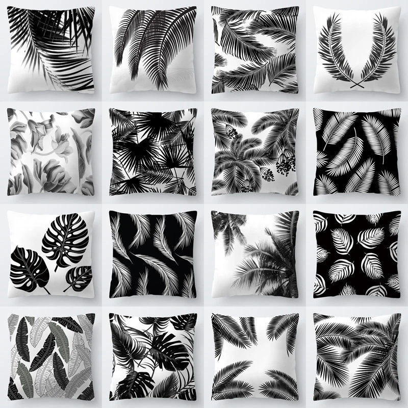Скандинавское украшение для дома Тропическое подушка черно белые растительные