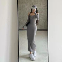 sexy one shoulder dress autumn and winter new slim fit bag hip strapless dress elastic tight fitting temperament long skirt