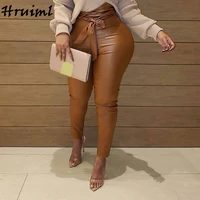 leather pants women fashion 2020 plus size high waist belt long trousers autumn winter sexy skinny woman pants femme pantalon