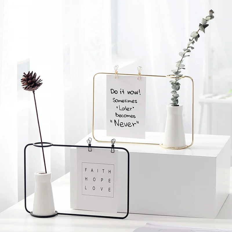 

Nordic Metal Photo Frame Art Golden Hydroponic Glass Vase Ornaments Creative Home Living Room Desktop Decoration Gift