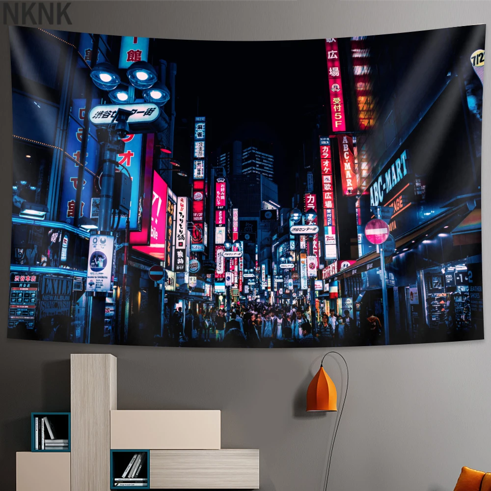 

Tokyo Metropolitan nightlife tapestry Japanese wall hanging bedroom home decor Bohemian decorative Hippie printed sheet