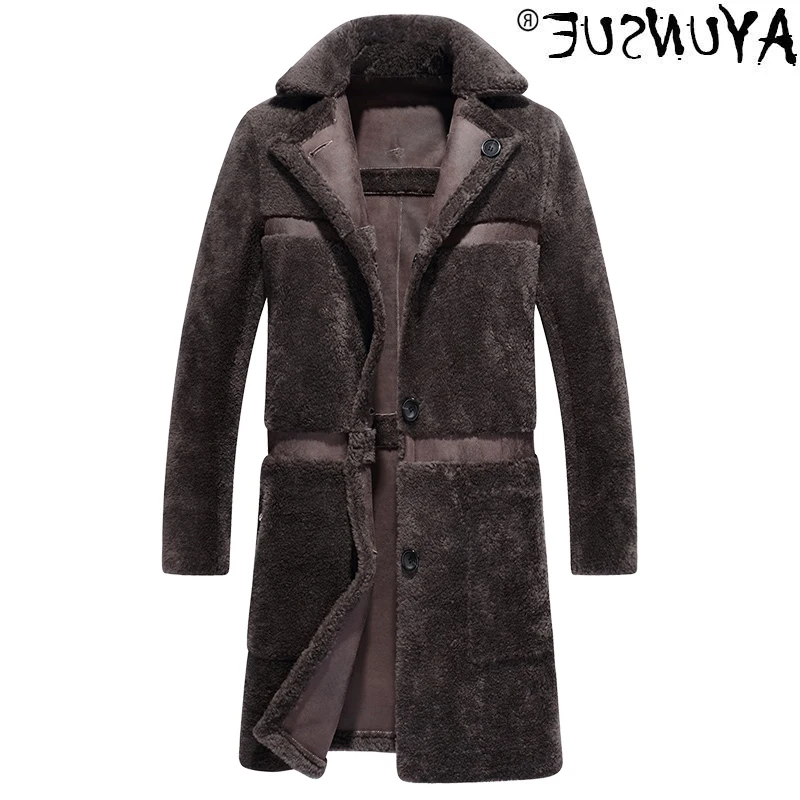 

Men's authentic steamed sheepskin coat, winter jacket, long wool coat, large clothes