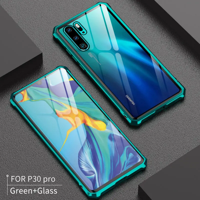 Green Роскошный Магнитный бампер, чехол для huawei P30 Pro, чехол Lite, рамка для телефона, металлическая броня, стекло, задняя крышка, huawei P30Pro, чехол P30Lite - Цвет: Green