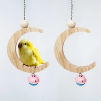 parrot swing perch stand toy moon shape hanging hammock bell pet cage bird wooden training claw feet grinding stick chew toys
