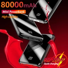 Mini Digital Display Portable 80000mAh Power Bank 2 USB Fast Charging External Power Supply Suitable for Xiaomi IPhone Samsung