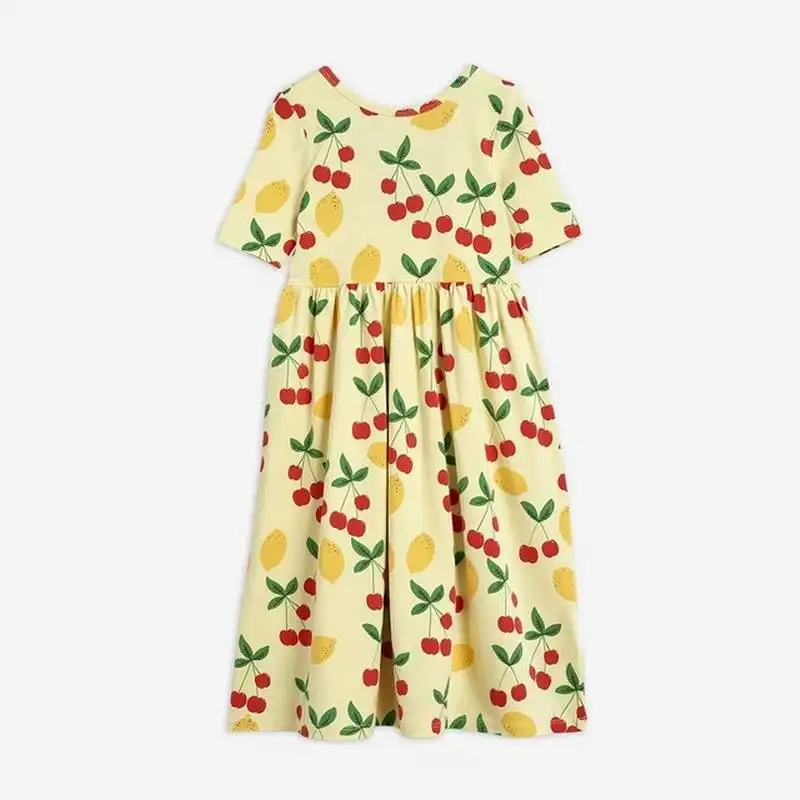 

Girls Dress 2021 Summer Cherry printing short Sleeve layered Dress Baby Girl Clothes 2-8Y E10010