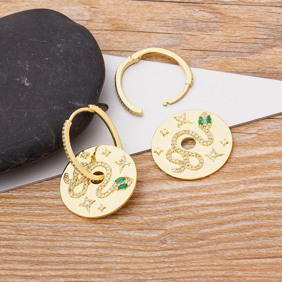 AIBEF Punk Style Round Micro Pave Snake Crystal CZ Drop Earrings Statement Hoop Party Gold Color Women Charm Jewelry |