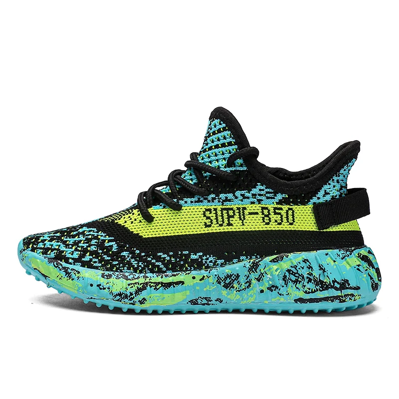 

New 2021 Autumn Boys Sneakers Knitting Fashion Children's Ventilation Running Casual Shoes Kids Luxury Brand Black Coconut Flats