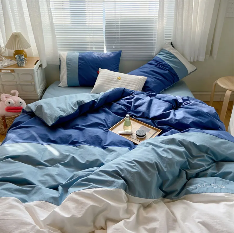 

Fashion simple blue geometric bedding set teen,design cotton twin full queen King home textile bed sheet pillow case duvet cover