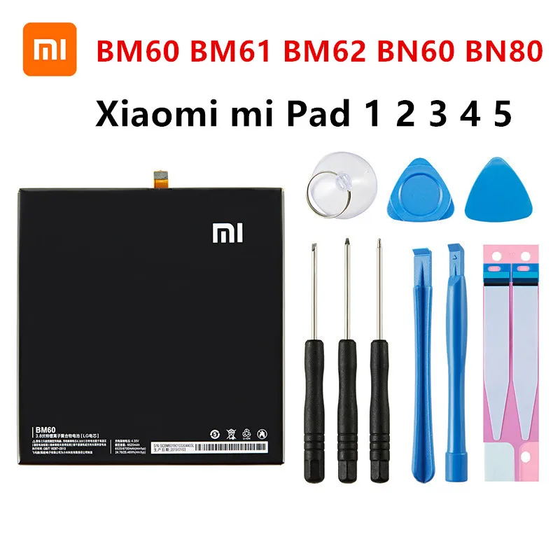 Xiao mi 100% Orginal BM60 BM61 BM62 BN60 BN80 Tablet Replacement Battery For Xiaomi Pad 1 2 3 4 5 Mipad 1 2 3 4 5 +Tools Kits
