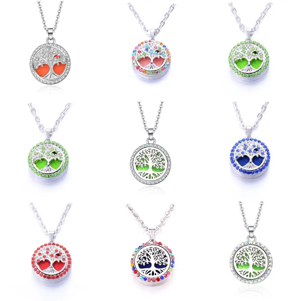

Full Diamond Stainless Steel Aroma Diffuser Necklace Crystal Lockets Perfume Aromatherapy Essential Oils Pendant Necklace