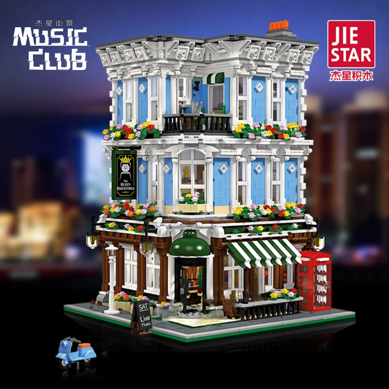 

JIESTAR 89110 MOC Street View Series Queen Music Club Модульные строительные блоки 3600 шт. Кирпичи игрушки для строительства