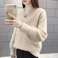 2020 spring and autumn v territorial waters mink sweater womens pullover loose wear thickened knit top bottom shirt