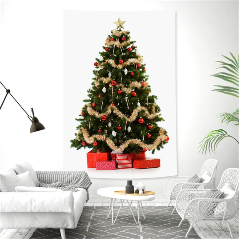 

Christmas Tree Peach Velvet Tapestry Fabric Wall Hanging Mural Christmas Decoration Hangings for Home Cloth Blanket 2022 Navidad