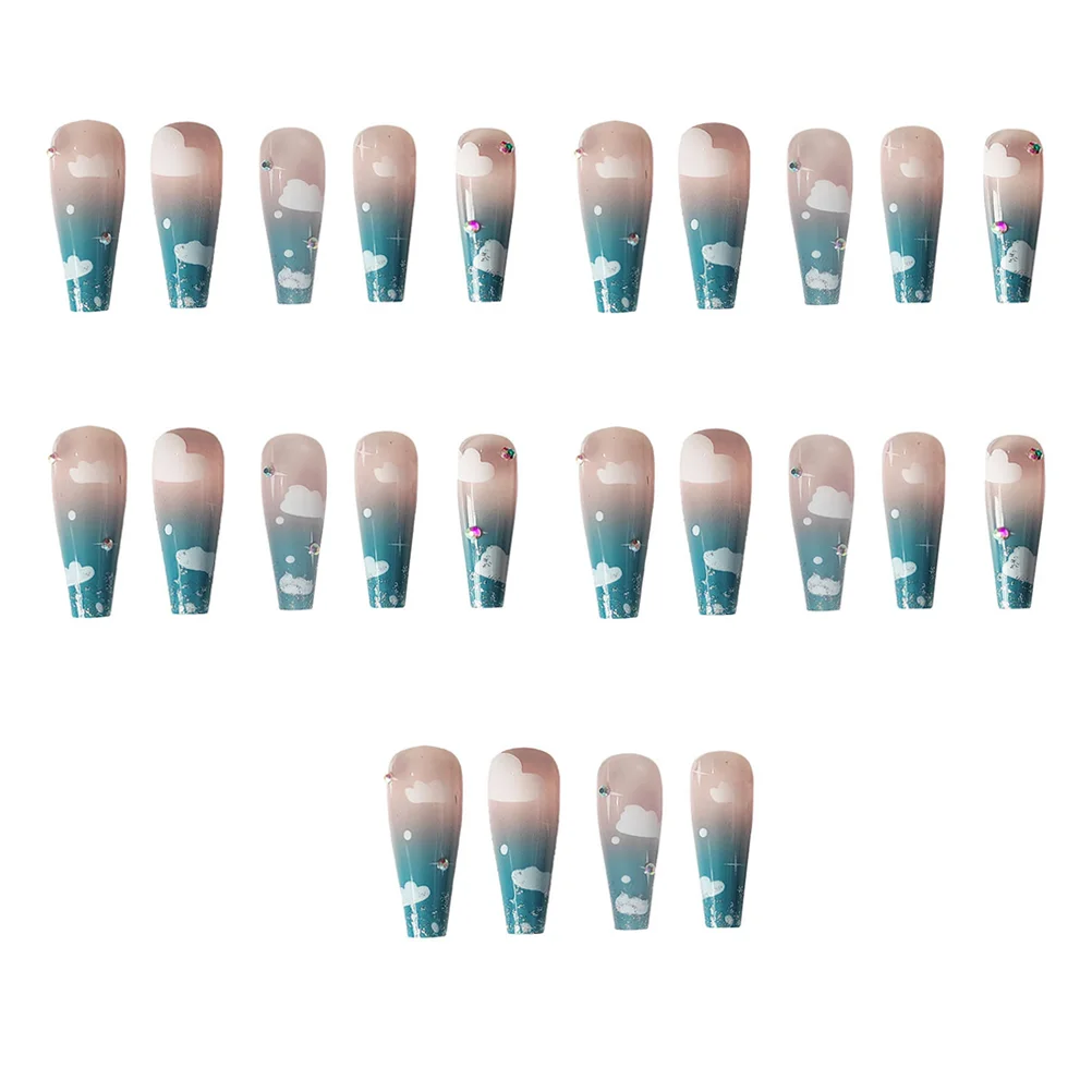 

24Pcs Gradient Color Full Cover Fake Nails Tip Rhinestone False Nails Decoration