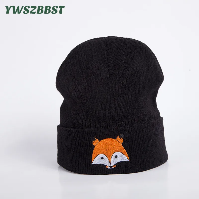 

Новинка, осенне-зимняя уличная вязаная женская шапка, шапка с вышивкой лисы, головной убор с принтом, женская вязаная теплая шапка, женские ш...