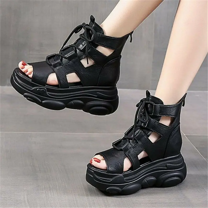 

Женские босоножки на платформе, сандалии-гладиаторы на высоком каблуке с ремешками и открытым носком, летняя обувь на массивном каблуке