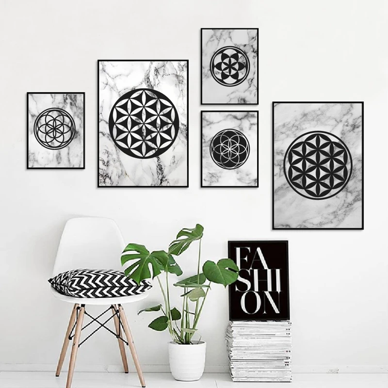 Семя жизни мраморный узор плакаты и принты настенные картины Современные