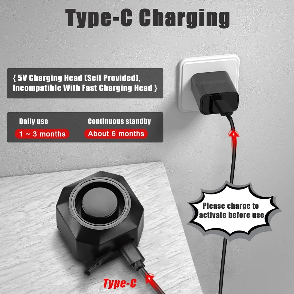 Сигнализация велосипедная Awapow Беспроводная с USB-зарядкой и защитой от кражи |