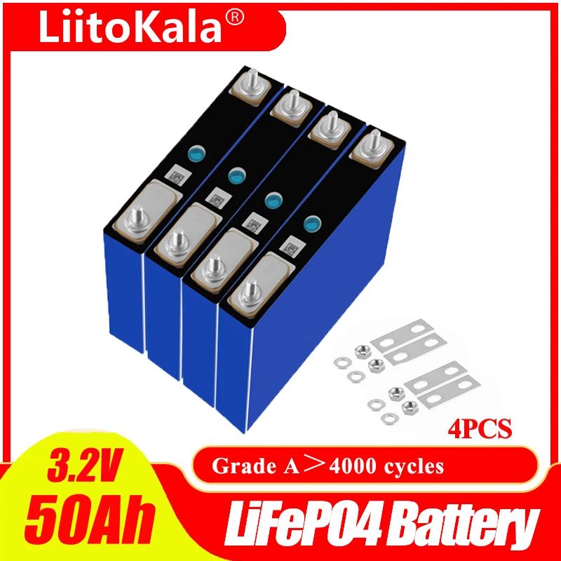 

New 4pcs LiitoKala 3.2v 50Ah 52Ah lifepo4 battery 3C 150A for electric bike battery pack diy 12v 24v solar Inverter golf cart