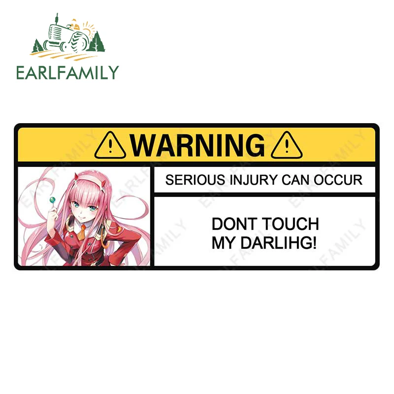 

EARLFAMILY 13cm x 5.2cm for Darling In The Franxx Zero Two WARNING Car Stickers Waterproof Simple Decals Creative Vinyl Car Wrap