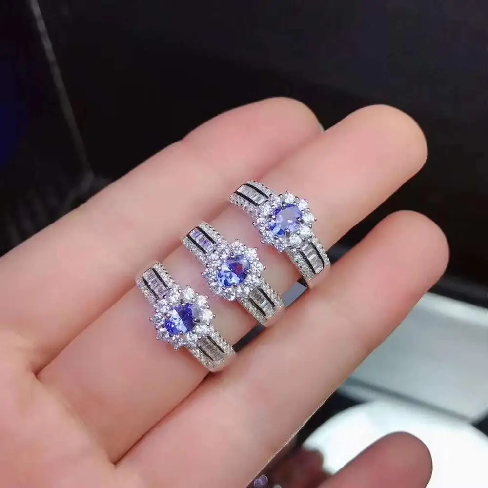 Натуральный и натуральный Танзанит Роскошные кольцо Бесплатная доставка