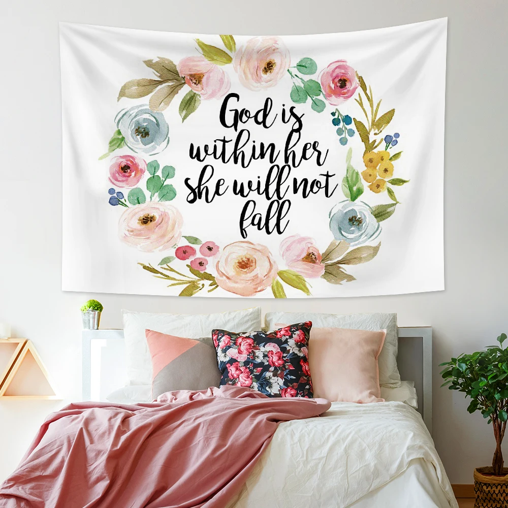

Laeacco Hippie Tapestry Wall Hanging Bohemian Flower Wreath Polyester Blanket Home Decor Bedside Decoration Backgrount