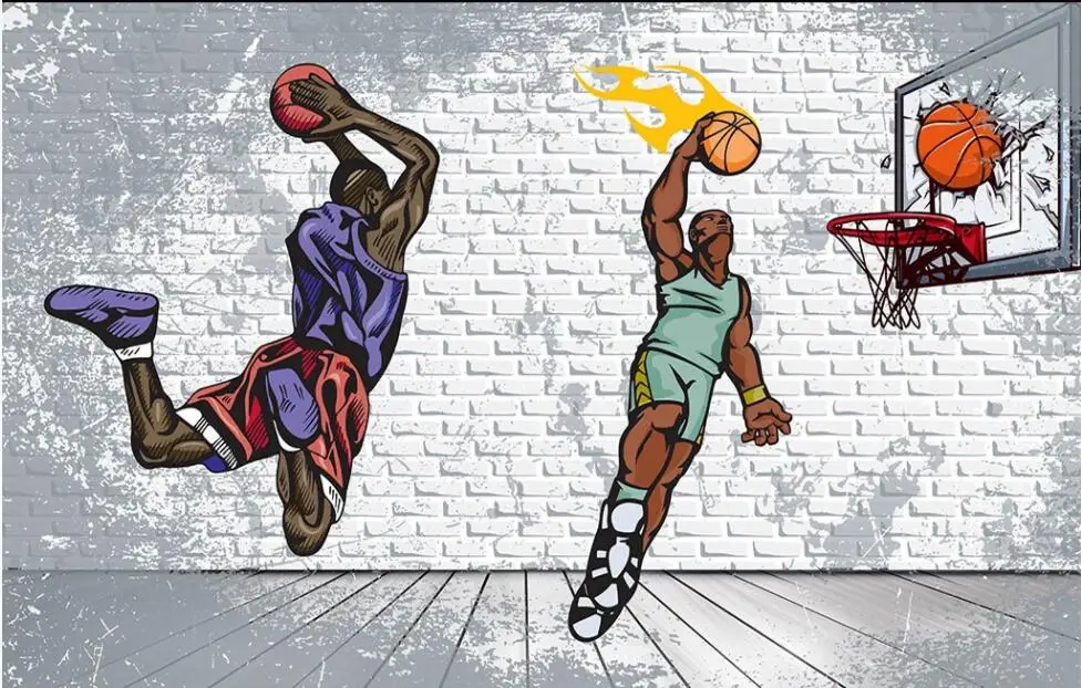 

3d wall paper custom photo Nostalgic brick wall basketball trapeze dunk KTV bar decor 3d wall murals wallpaper for walls 3 d