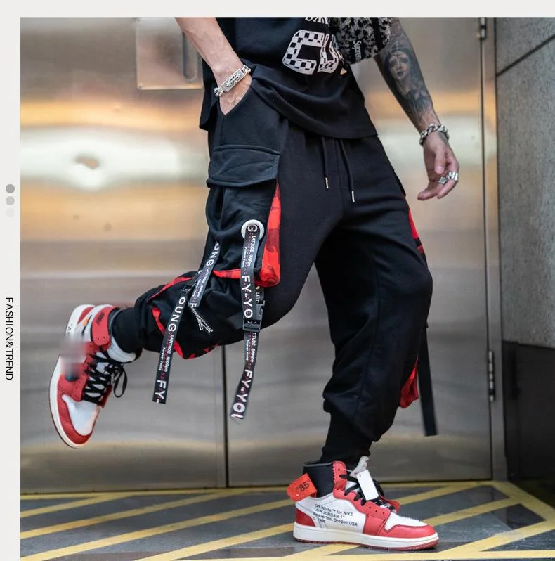 

Ybaby spring and autumn new personalized men's hip hop loose overalls cargo pants men's black cargo pants black pants men