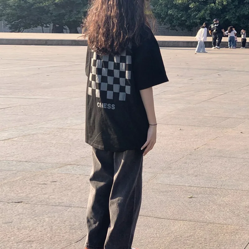 

Женская футболка с коротким рукавом, Новинка лета 2021, свободная модная дизайнерская нишевая футболка в стиле Харадзюку в Корейском стиле ...